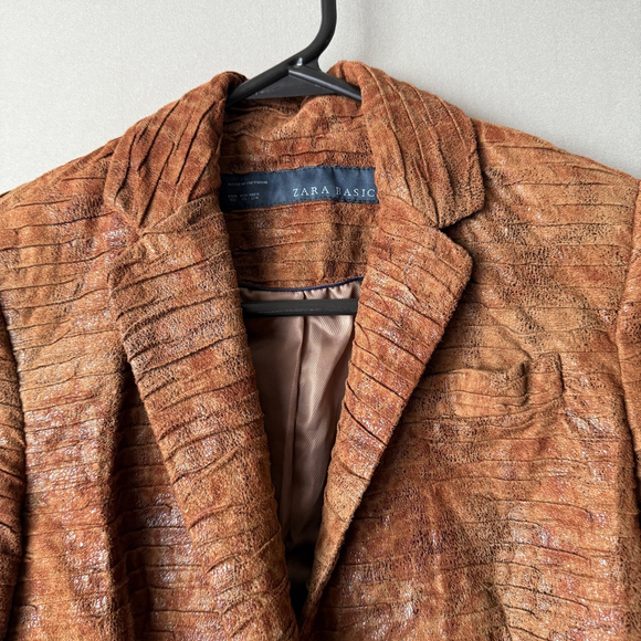 Zara sz XS brown faux leather basic blazer - Picture 2 of 9